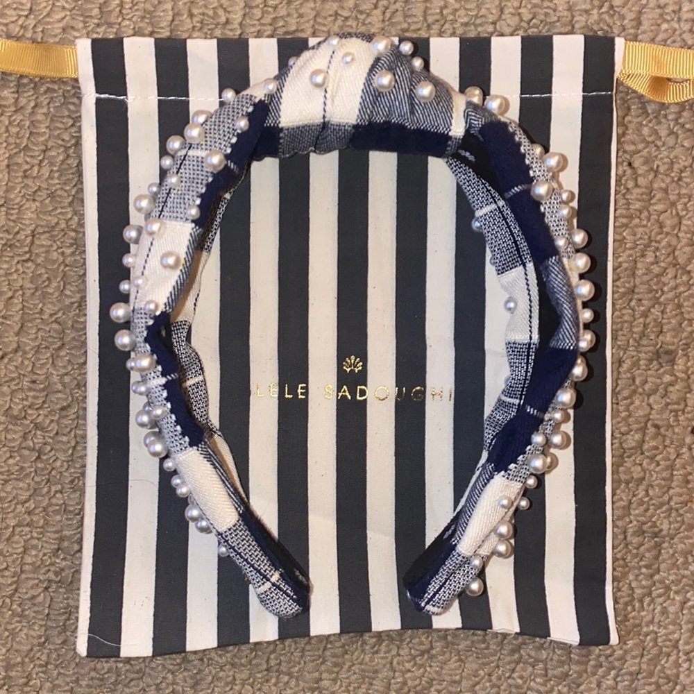 NWOT Lele Sadoughi Ivory Plaid Mixed Pearls Headband